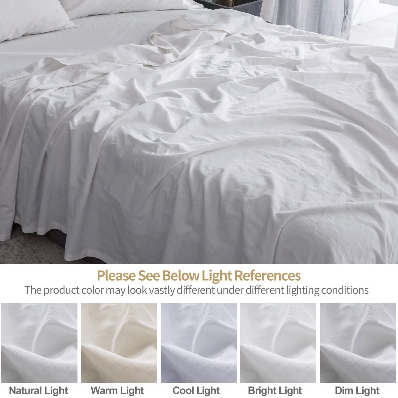 BISELINA Linen Sheet French Flax Flat Sheet Only 55% Euro Linen 45% Cotton Basic Style Solid Color Soft Breathable Farmhouse Top Sheet 1-Piece (King, White) - Image 5